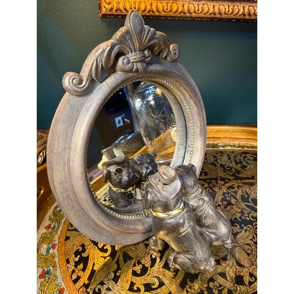 Vintage Victorian Bulldog‎ Couple Tabletop Mirror